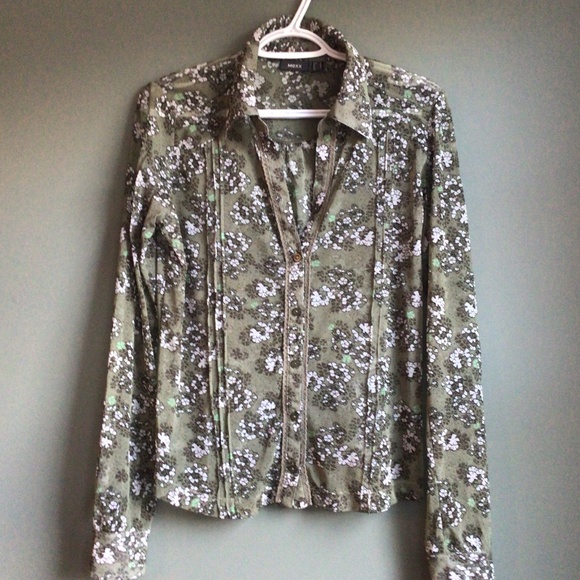 Vintage MEXX shear button down top in green/white floral. Sz L - Picture 2 of 6